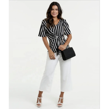 Women's Stripes Long Sleeves V-neck Shirt Blouse