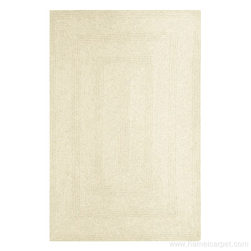 white ivory beige colour natural wool braided carpet