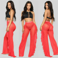 Women's Sheer Mesh Ruffle Pants