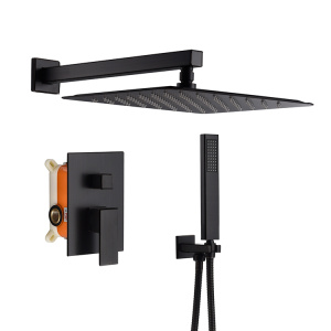 隠された壁に取り付けられた2つの機能のハンドシャワー（黒い浴槽の蛇口を含む）バスルームシャワーヘッドセット