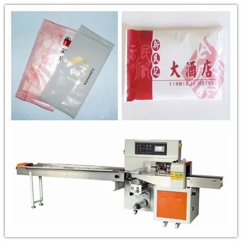 Refreshing towel flow wrapping machine