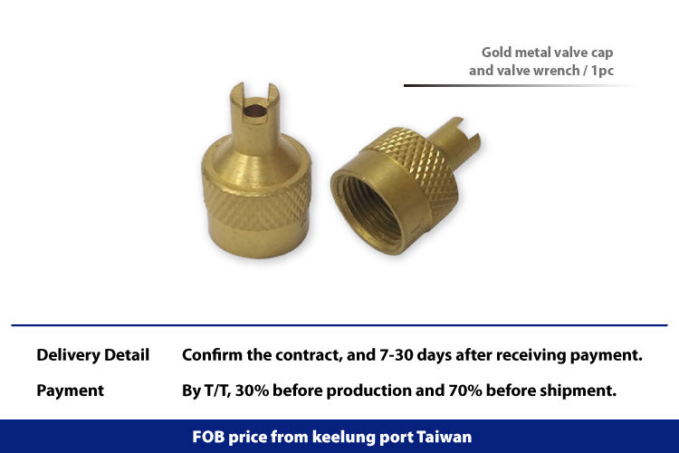 tire valve cap and valve wrench Champagne gold color metal structure