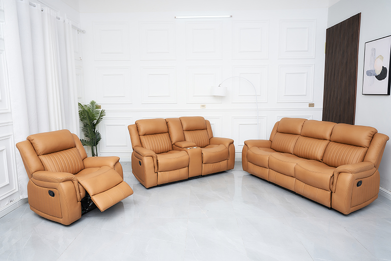 Air Leather Manual Recliner Sofa Set