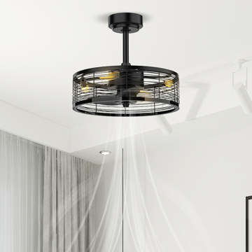 Modern 16 Inch Flush Mount LED Ceiling Fan with LED Light and Remote Control - Black for Living Room & Bedroom