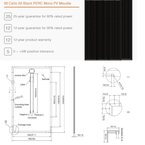 All Black Monocrystalline Solar Panel 330W