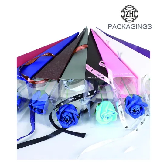 PVC lid single rose flower paper box