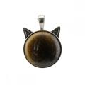 Gemstone Cat Round Stone Pendant Natural Stone Crystal Animal Cat Silver Plated Charm Pendant for DIY Jewelry Making New Arrival