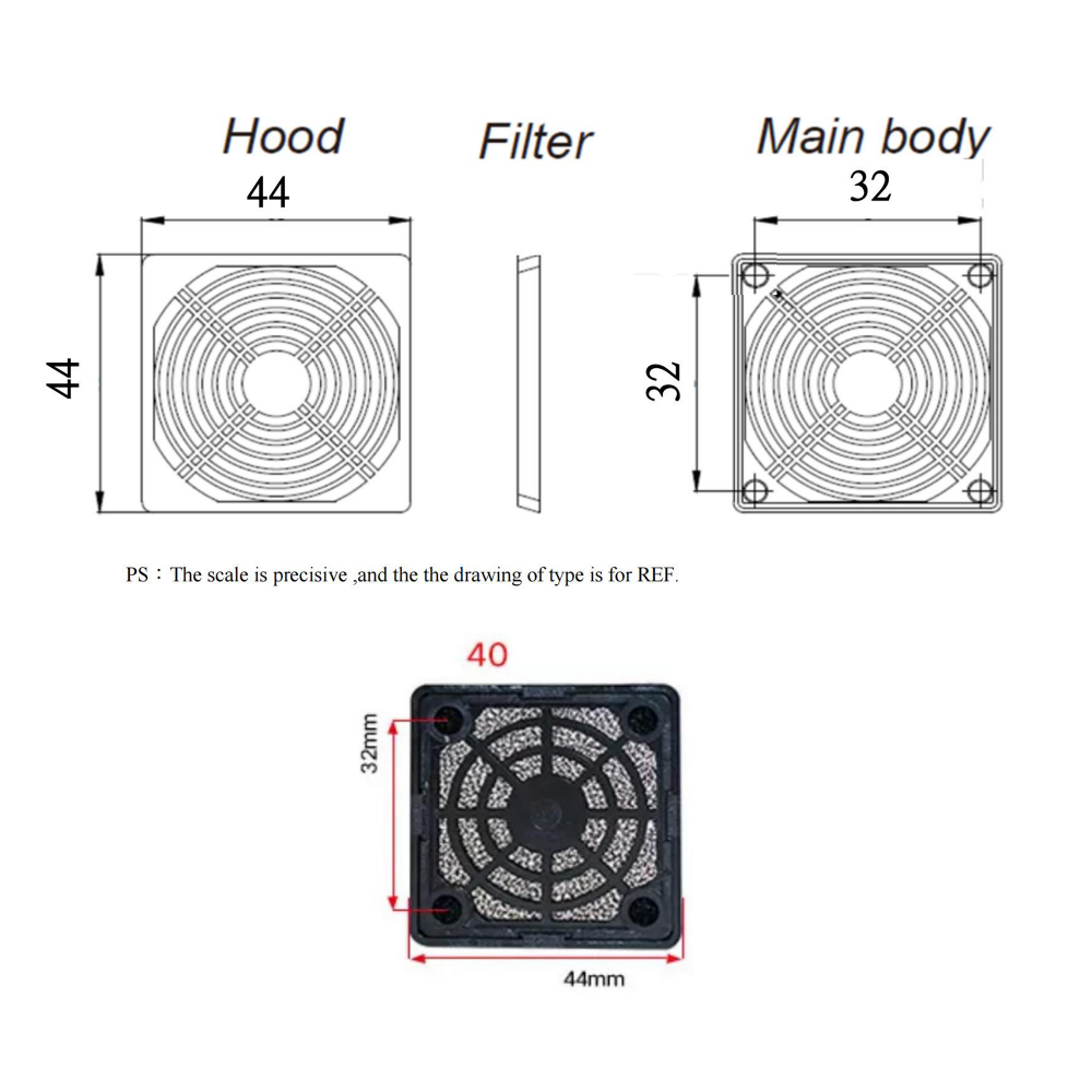 Kipas 4cm dan filter pelindung plastik lubang 3mm