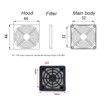 Ventilador de 4 cm y filtro de protección de plástico de agujeros de 3 mm