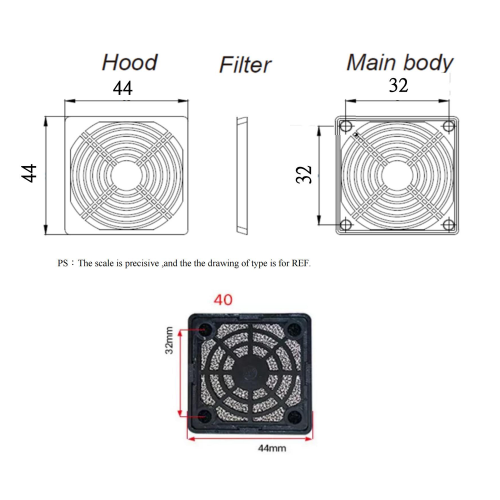 Kipas 4cm dan filter pelindung plastik lubang 3mm