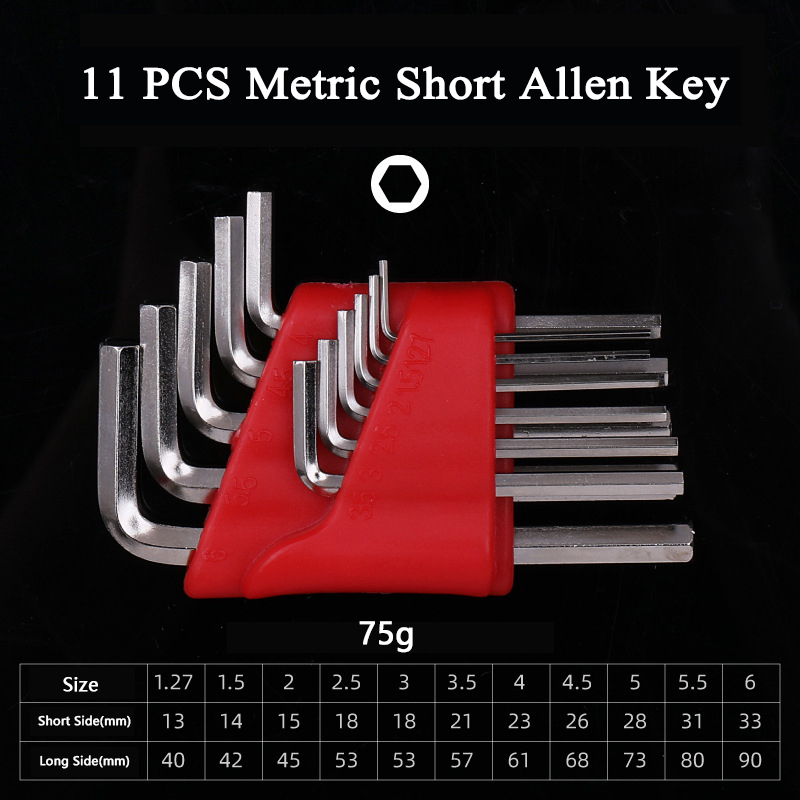 11Pcs Hex Key Set,CR-V Hex Key Wrench,2mm Hex Key Allen Wrench Set,Allen Key Set Sae Metric 12mm Short Arm Tool Set