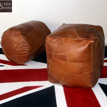 Wholesale Unique Design Genuine Leather Ottoman Stool Pouf – Vintage Brown Round & Square