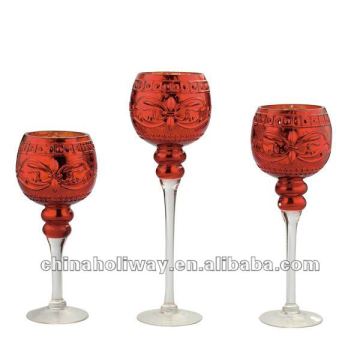 SET OF 3 RED CANDLEHOLDER, CHRISTMAS CANDLEHOLDER