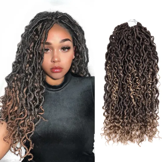 Wholesale Long Curly Ombre Brown Pre Stretch Passion Twist Braids Goddess Faux Locs Crochet Braiding Synthetic Hair Extensions