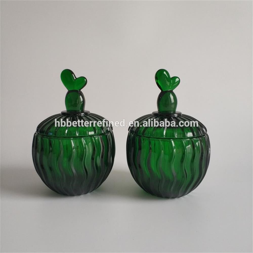 Elegant Green Glass Cactus Cookie Jar3