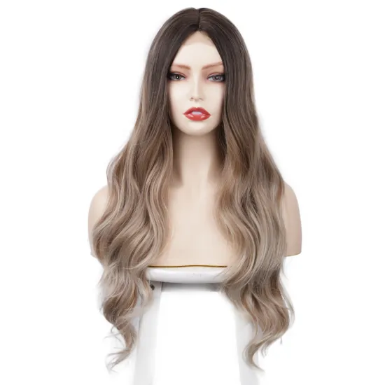 Vigorous Cheap U part Lace 100% Swiss Lace Front Ombre Wig Synthetic Hair Long Wavy Lace Frontal Colored Wigs For Black Women