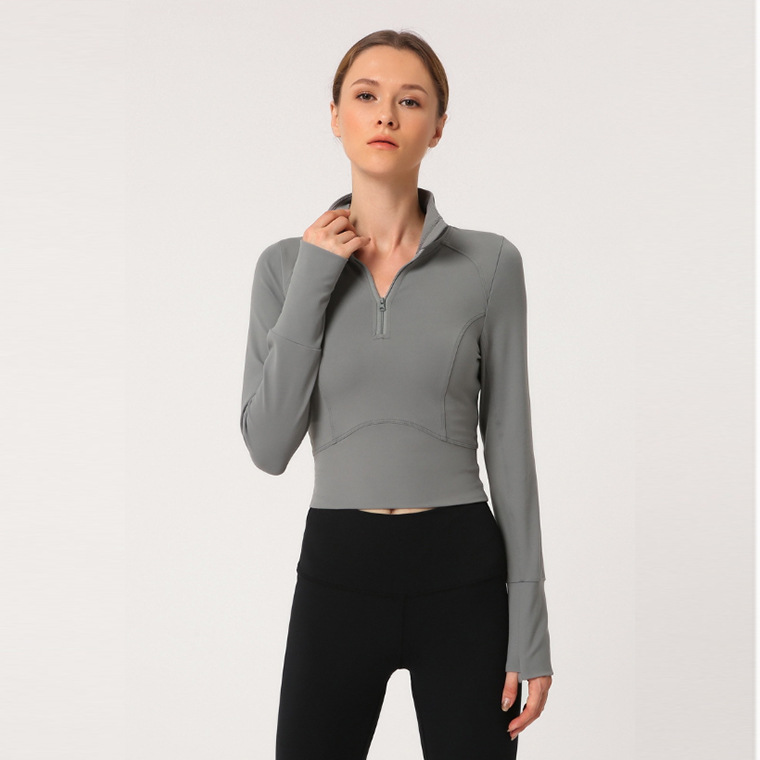 long sleeve yoga crop top hoodie  (1)