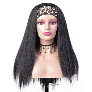 Wholesale Long Straight Natural Black Turban Wigs With Headband Attached Yika Curly Wigs Heat Resistant Synthetic Wig For Women
