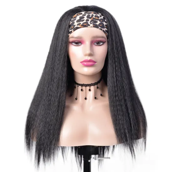 Wholesale Long Straight Natural Black Turban Wigs With Headband Attached Yika Curly Wigs Heat Resistant Synthetic Wig For Women