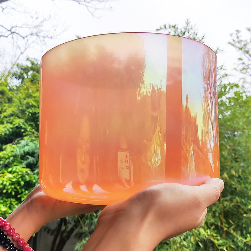 Q're Light Transparent Orange Singing Bowl 432 HZ Energy Sound Crystal Singing Bowls 7.5"