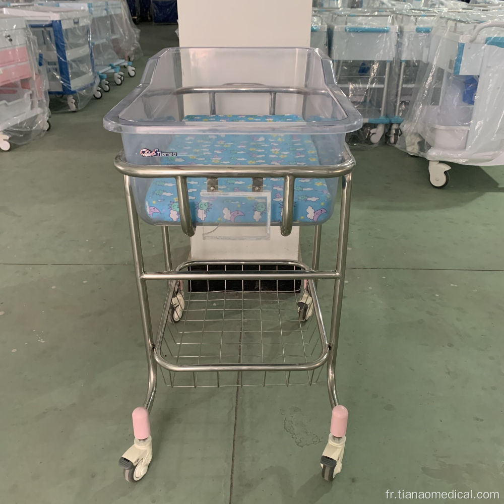 Lit bébé transparent en acier inoxydable pour hôpital