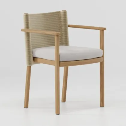 Teak Rope Weave Patio Garden Dining Chair - All-Weather Outdoor Furniture