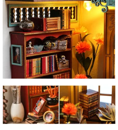 Nook Book 3D Wooden Puzzle Bookend DIY Miniature House Kit with LED Light