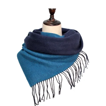 100% Wool Navy Blue Solid Block Splicing Scarf