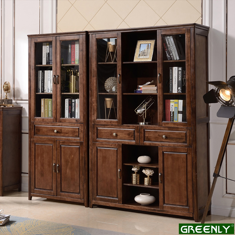 Solid Wood Bookcase With Cabinets