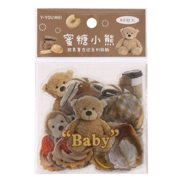 Korean Cartoon Bear Sticker Set - 40 Sheets of Waterproof PET Stickers