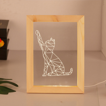 Cute Cat LED Night Light with 3D Illusion Photo Frame