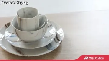 18PCS Eco-Friendly Blue Matte Leaf Pad Print Porcelain Dinner Set