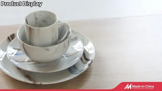18PCS Eco-Friendly Blue Matte Leaf Pad Print Porcelain Dinner Set
