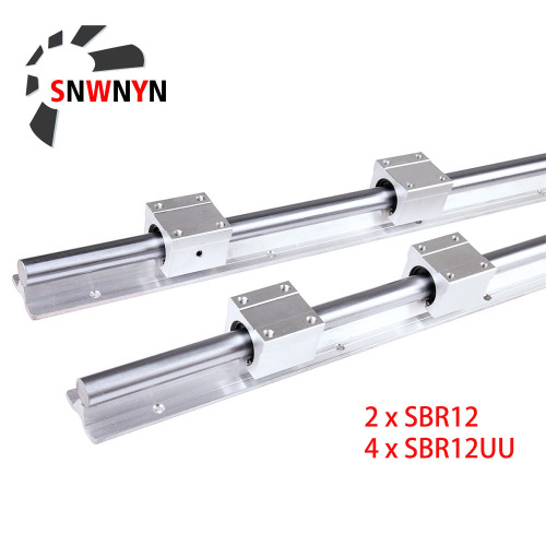 2 Pcs SBR12 Linear Rail Guide Slide+4Pcs SBR12UU Bearing Block Length 300 500 600 800 1000 1200 1500mm Fully Supported Shaft Rod