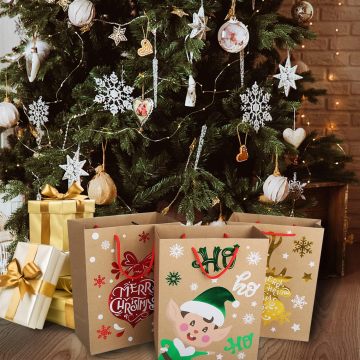 Luxury Custom Logo Christmas Gift Packaging: Portable Kraft Paper Bags