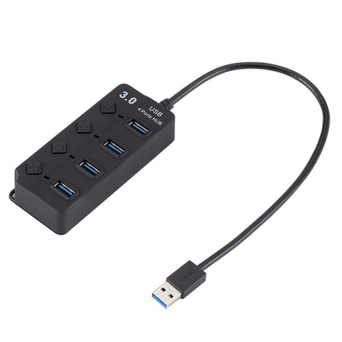 #45 USB Hub 3.0 High Speed 4 Port USB 3.0 Hub Splitter On/Off Switch with EU/US Power Adapter for MacBook Laptop PC
