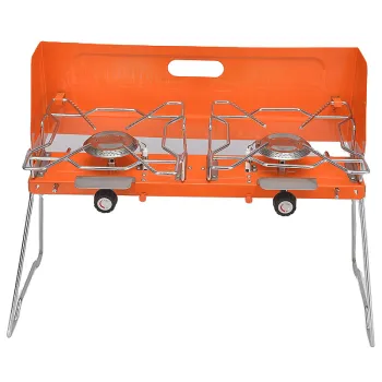 Portable Aluminum Alloy Double Burner BBQ Grill - Windproof Gas Stove for Camping and Picnics