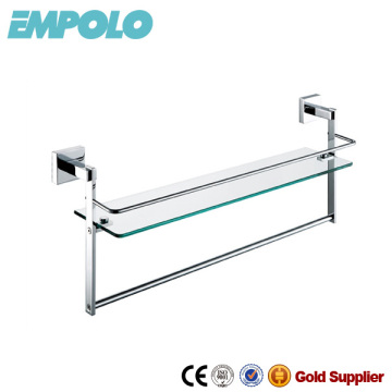 Square Good Price Single Tier Glass With Towel Rail Bar Wall Mount Bathroom Glass Supports 935 07A
