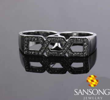 Desain inlay berlian palsu berlapis dua jari cincin perak