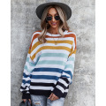 Stitching Stripes Color Knit Pullover Sweater