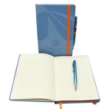 Custom Wholesale Colored Edge Black A5 PU Leather Journal Notebook with Pen Holder and Personalized Cardboard Notebooks Including Pen
