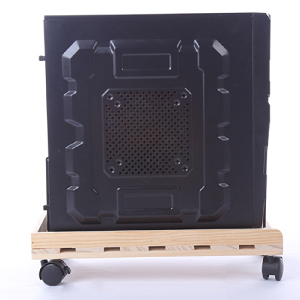 Wooden CPU Stand Heat Dissipation Adjustable Tray Moving Tower Computer PC Rolling Wheels Office Case Holder Caster Desktop