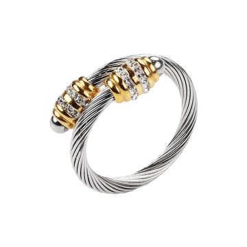 Adjustable Customized Stainless Steel Cable Ring with Diamonds Fine Jewelry