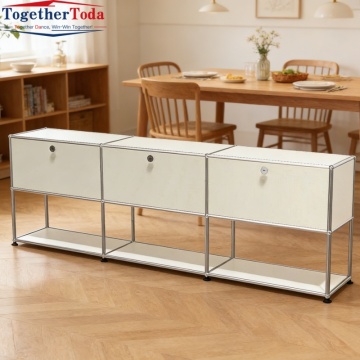 Modern Modular 3-Door Sideboard Cabinet with 8K Brass Connectors Industrial Storage for Dining & Living Room