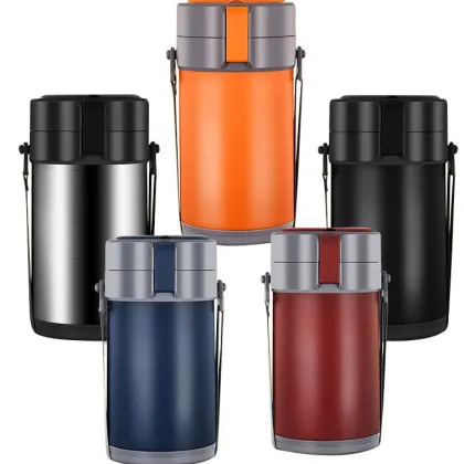 Colored Stainless Steel Tiered Food Container with Thermos - Kids Bento Lunch Box