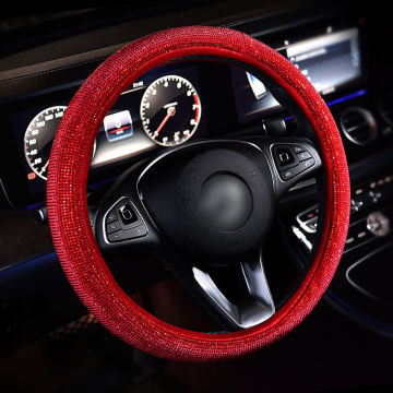 Bling Bling Crystal Rhinestone Diamond Leather Steering Wheel Cover - Universal Fit 15 Inch