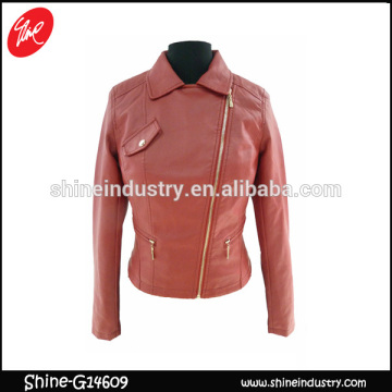 Lapel Zipper women's clothing Red PU jacket