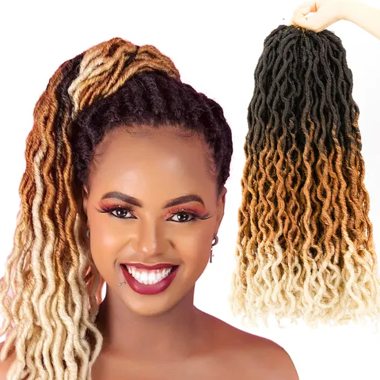 AliLeader Synthetic Nu Gypsy Locs 18 Inch Curly Ombre Faux Locs Crochet Braids African Twist Goddess Crochet Hair Extension