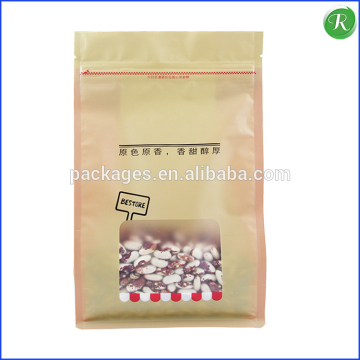 Square flat bottom resealable Kraft paper biodegradable environmental food packing plastic bag with window eco friendly