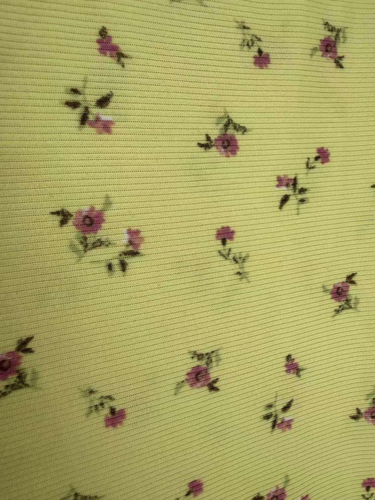Rib Floral Print Fabric For Girls Garment